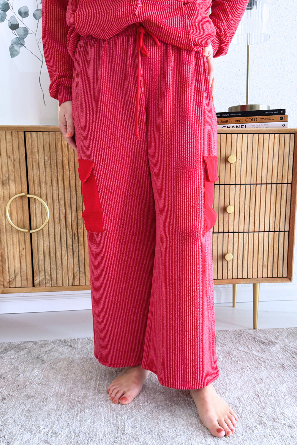 Solid Urban Ribbed Casual Pants