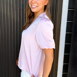 Collared Puff Sleeve Collared V-Neck Blouse