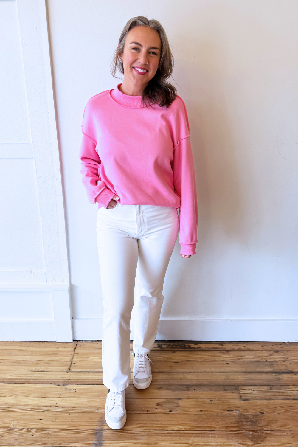 Oversize Drop Shoulder Reversible Mock Neck Sweatshirt - The 308 Boutique