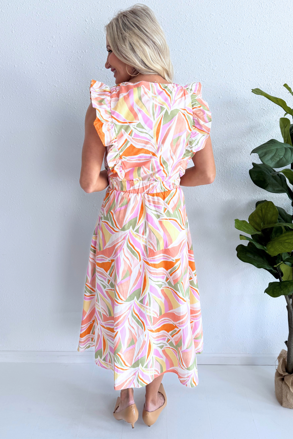 Flutter Sleeve V-Neck Midi Dress - The 308 Boutique