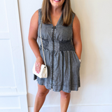 V Neck Smocked Waist Mini Dress