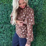 Textured Polka Dot Smock Neck Blouse