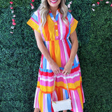 Short Sleeve Collared Half Button Dress