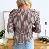 Long Sleeve Boatneck Asymmetrical Hem Knit Top w/ Pleat
