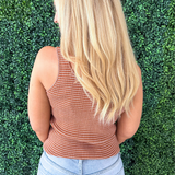 Striped Scoop Neck Button