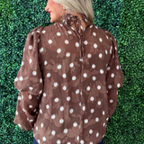 Textured Polka Dot Smock Neck Blouse