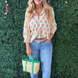 Long Sleeve Floral Pattern Tassel Top