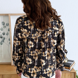 Long Sleeve Button Front Woven Top w/ Smocking
