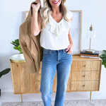 Ruffle Front Sleeveless Woven to Knit Top - The 308 Boutique