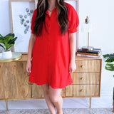 Short Sleeve Button Down Mini Dress w/ Pockets