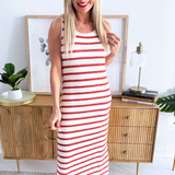 Sleeveless Crew Neck Striped Dress