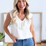 Ruffle Front Sleeveless Woven to Knit Top - The 308 Boutique