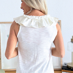 Ruffle Front Sleeveless Woven to Knit Top - The 308 Boutique