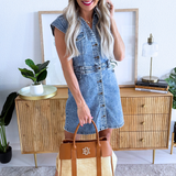 Ruth Denim Front Dress w/ Flared Sleeve