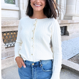 Long Sleeve Button Front Cardigan Sweater w/ Ruffles