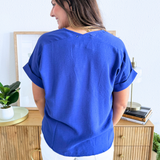 Roll Sleeve V Neck Top