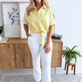Short Sleeve Button Down Tie Front Top
