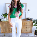 Floral Print Flutter Sleeve Top