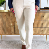 Microsuede Straight Pants w/ Seam Detailing