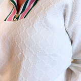 Novelty Ribbed Knit Trim Zip Pullover