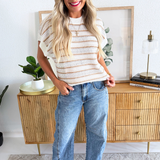 Short Sleeve Open Knit Sweater Top