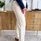 Microsuede Straight Pants w/ Seam Detailing