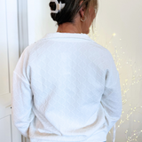 Novelty Ribbed Knit Trim Zip Pullover