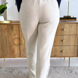 Microsuede Straight Pants w/ Seam Detailing