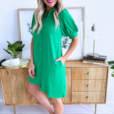 Short Sleeve Button Down Mini Dress w/ Pockets