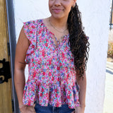 Flutter Sleeve Peplum Woven Top w/ Ties