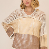 Open Knit Color Block Hood Sweater