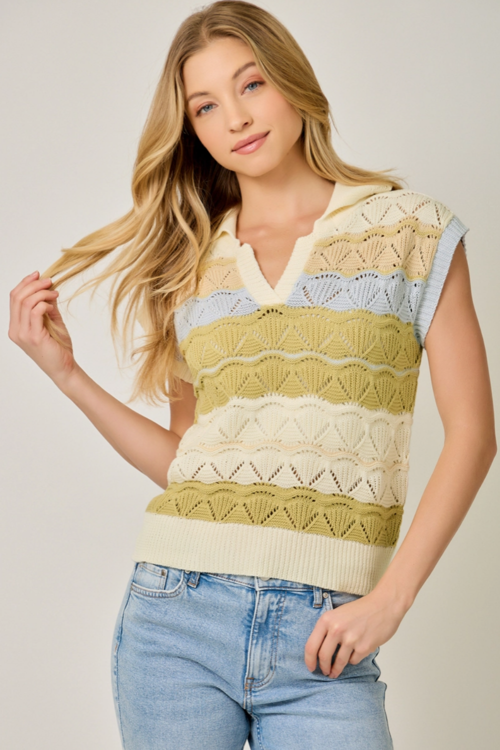 Color Striped Ponte Polo Sweater