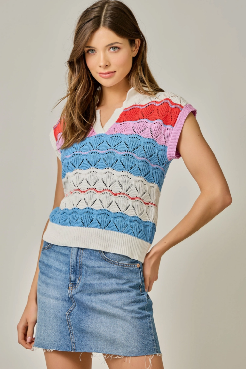 Color Striped Ponte Polo Sweater