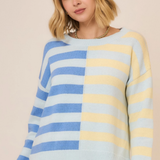 Half and Half Contrast Striped Knit Sweater