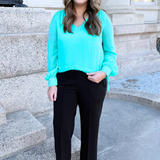 Long Sleeve Woven Blouse w/ Sleeve Tie Detail