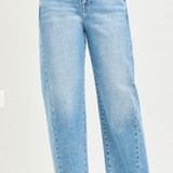 Slouchy Cropped Barrel Jeans with Curved Side Seam Detail