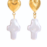 Elizabeth Pearl Cross Earrings