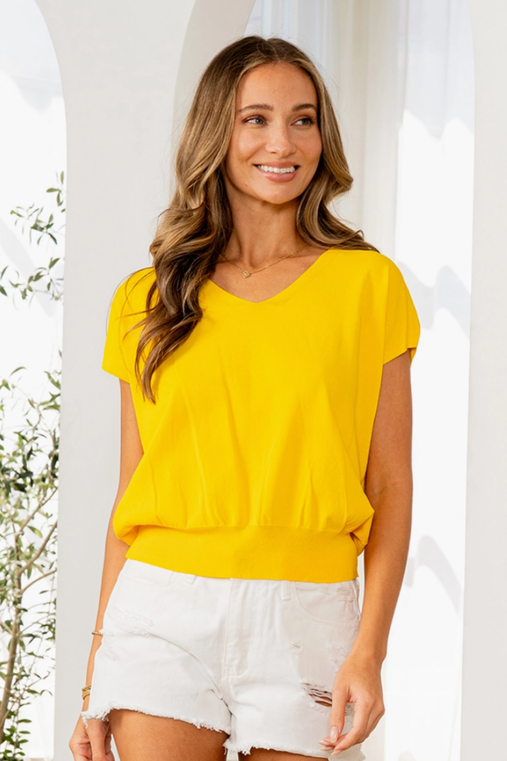 Relaxed Fit Short Sleeve V Neck Top - The 308 Boutique