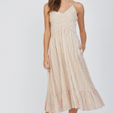 Stripe Smocked Bodice V-Neck Dress