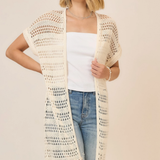Open Knit Drop Shoulder Long Cardigan