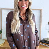 Polka Dot 3/4 Sleeve Button Down
