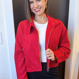 Zipper Front Suede Jacket