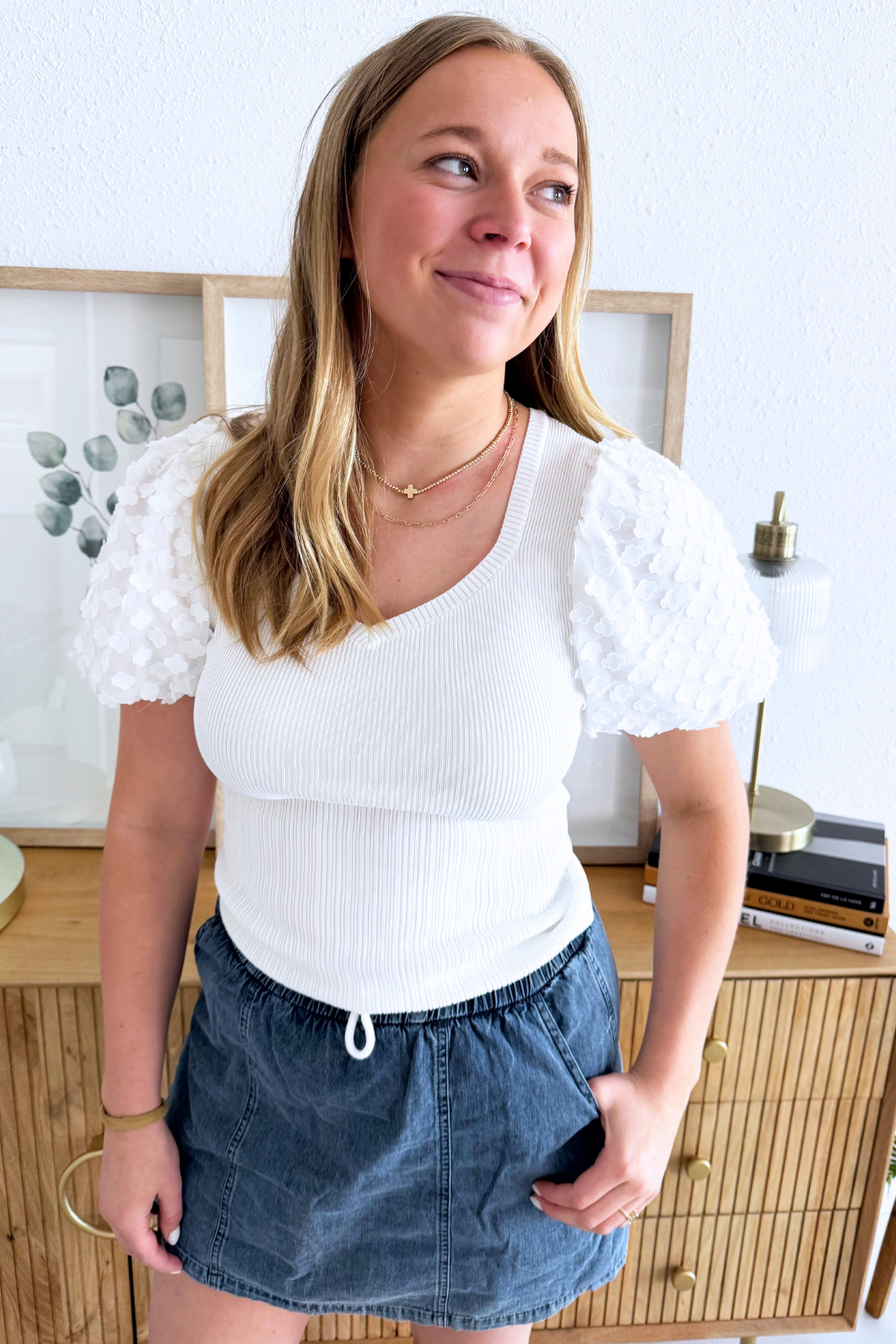 3D Floral Short Sleeve Knit Top
