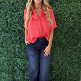 Short Sleeve Camp Collar Woven Blouse - The 308 Boutique