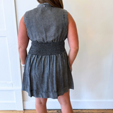 V Neck Smocked Waist Mini Dress