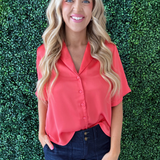 Short Sleeve Camp Collar Woven Blouse - The 308 Boutique