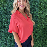 Short Sleeve Camp Collar Woven Blouse - The 308 Boutique