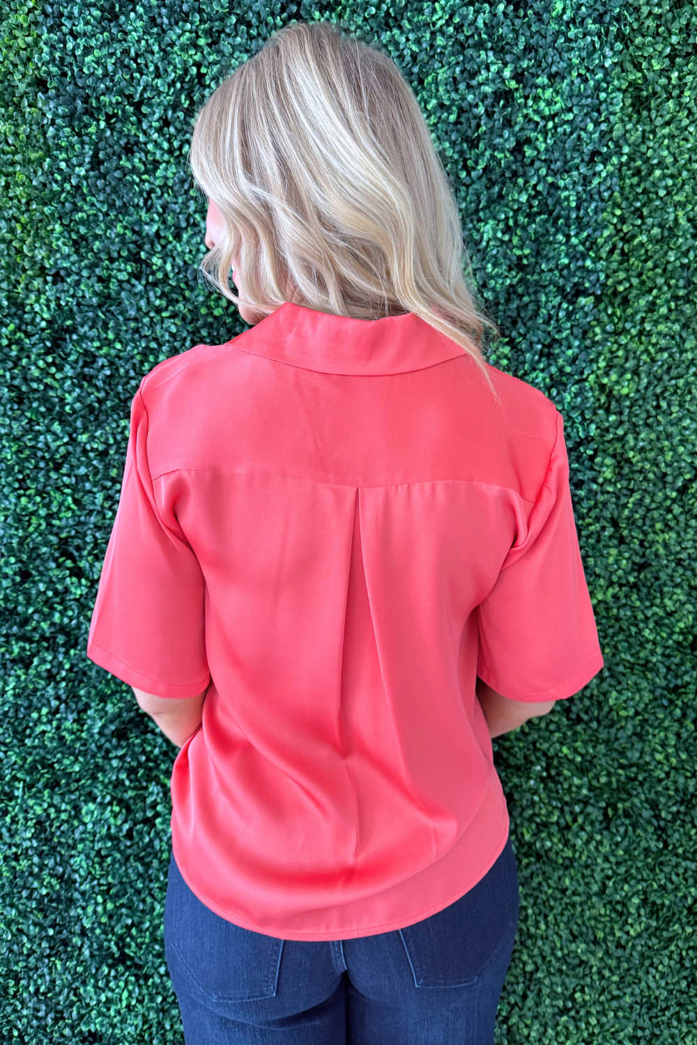 Short Sleeve Camp Collar Woven Blouse - The 308 Boutique