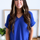 Roll Sleeve V Neck Top