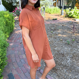 Drop Shoulder Button Up Woven Shirt Dress